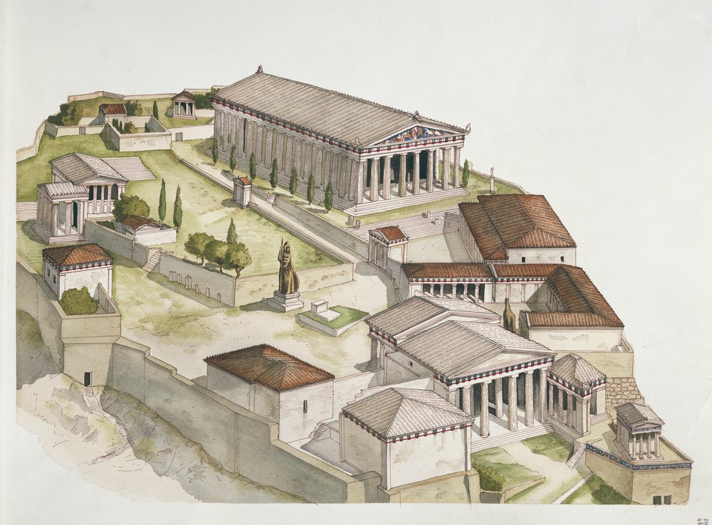 Athènes antique - reconstitution de l'Acropole, Ve siècle av. J.-C. - School Italian