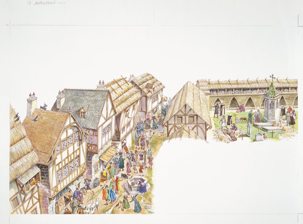 France, Moyen Âge - reconstruction de la vie quotidienne dans un village - School Italian