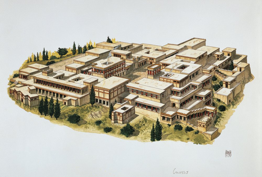 Reconstitution du palais de Knossos, Crète, XXe siècle av. J.-C. - School Italian