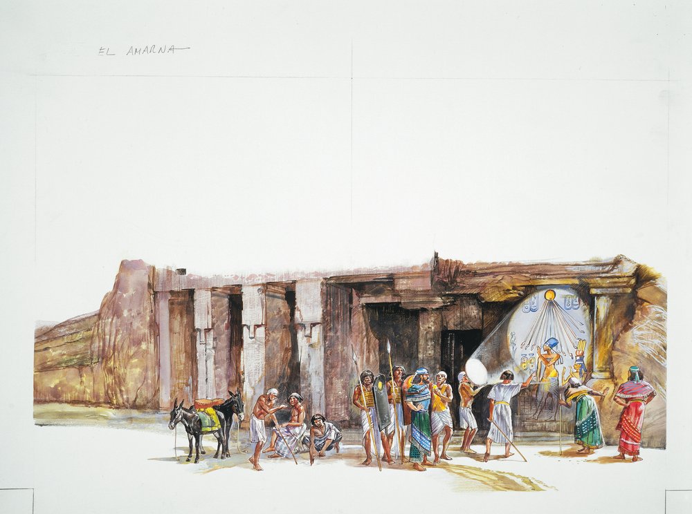 Tell el-Amarna - reconstruction du culte du dieu Aton, représenté comme le disque solaire - School Italian