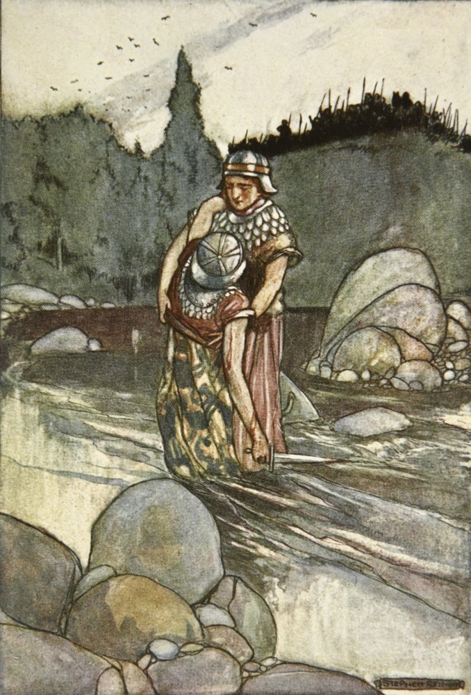Ferdia tombe sous la main de Cuchulain, illustration de 'Cuchulain, The ...