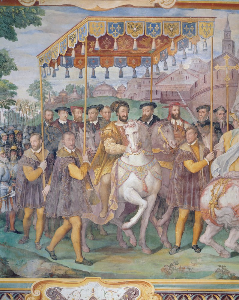 L'entrée solennelle de l'empereur Charles V, François Ier et Alessandro Farnese à Paris en 1540, de la «Sala dei Fasti Farnese», 1557-66 - Federico Zuccaro