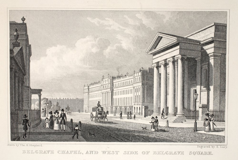 Chapelle de Belgrave et côté ouest de Belgrave Square, de 