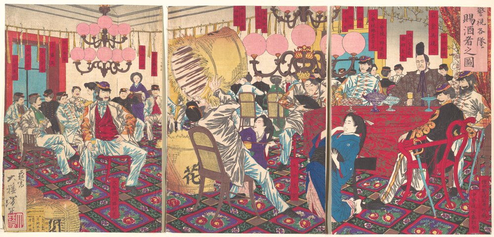 Fête du commissaire de police : un cadeau de nourriture et de boisson - Tsukioka Yoshitoshi