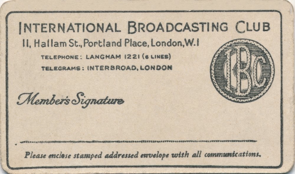 International Broadcasting Club : carte de membre, vers les années 1930 - Unbekannt