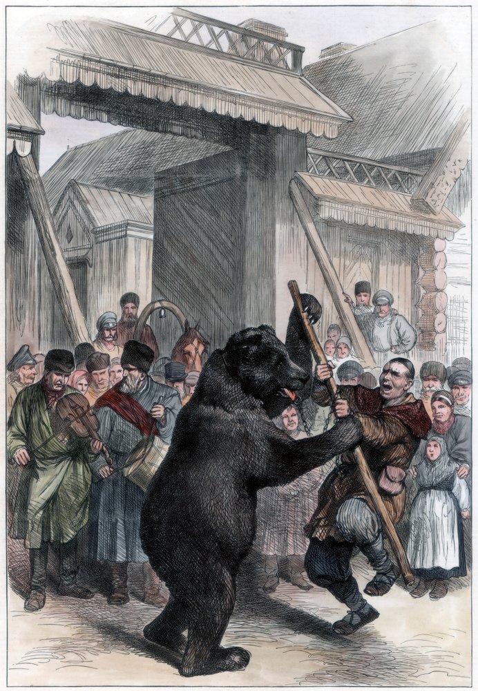 Ours en spectacle dans un village russe, 1877 - Unbekannt