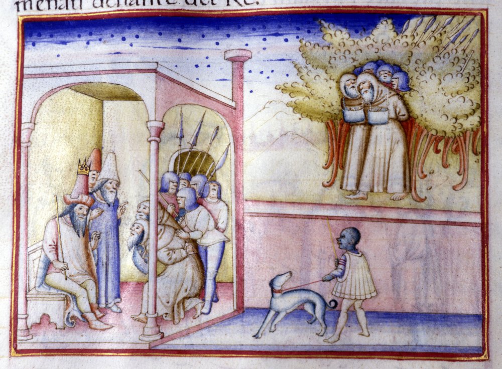 Épisode de la vie de Josaphat de Juda (868 av. J.-C. - 847 av. J.-C.). Manuscrit du 14ème siècle. Milan, Bibl, Braidense - Unknown artist