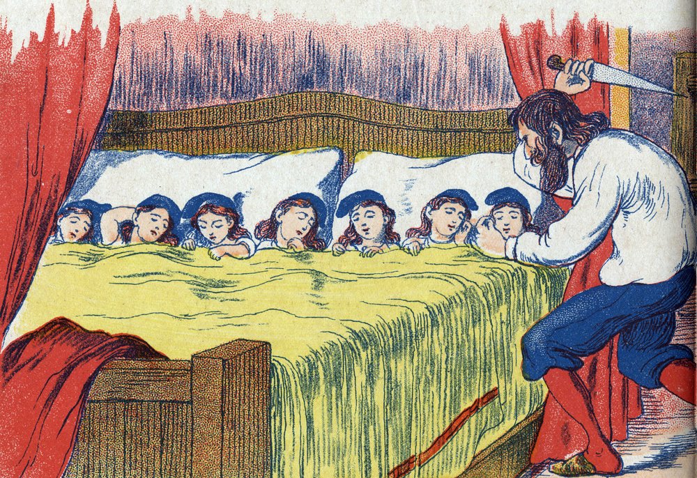 L'ogre tue ses filles. Illustration pour « Le Petit Poucet », conte de ...