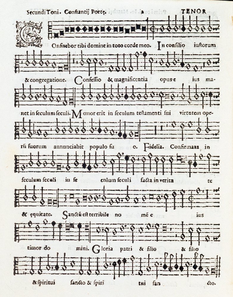 Page de partition musicale de Confitebor tibi Domine, psaume dédié à Palestrina par Costanzo Porta - Unknown artist