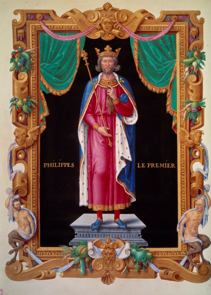 Portrait en pied du roi de France Philippe Ier (1052-1108). Miniature ...
