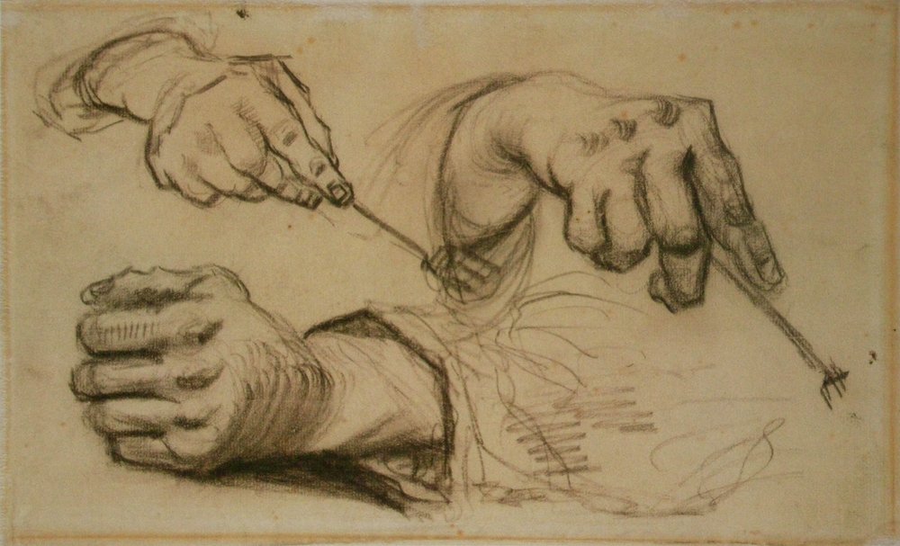 Étude, trois mains, deux tenant des fourchettes - Vincent van Gogh