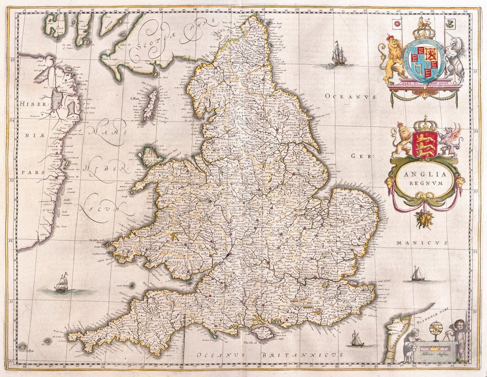 Angleterre, dans "Theatrum Orbis Terrarum, sive Atlas Novus" de Willem Blaeu, Amsterdam - Willem Blaeu