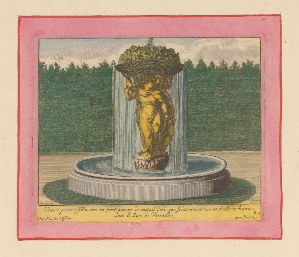 Brunnen mit einer Statue von drei Frauen, die einen Korb über ihren Köpfen tragen - Willem Swidde
