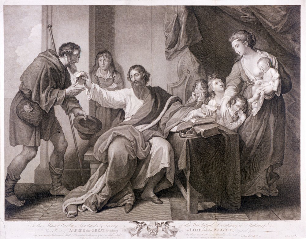 Alfred le Grand partageant son pain avec le pèlerin, 1782 - William Sharpe