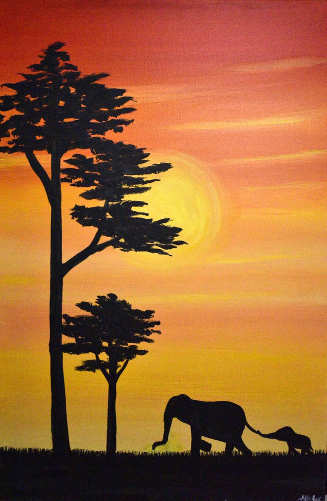 Coucher de soleil sur une famille d