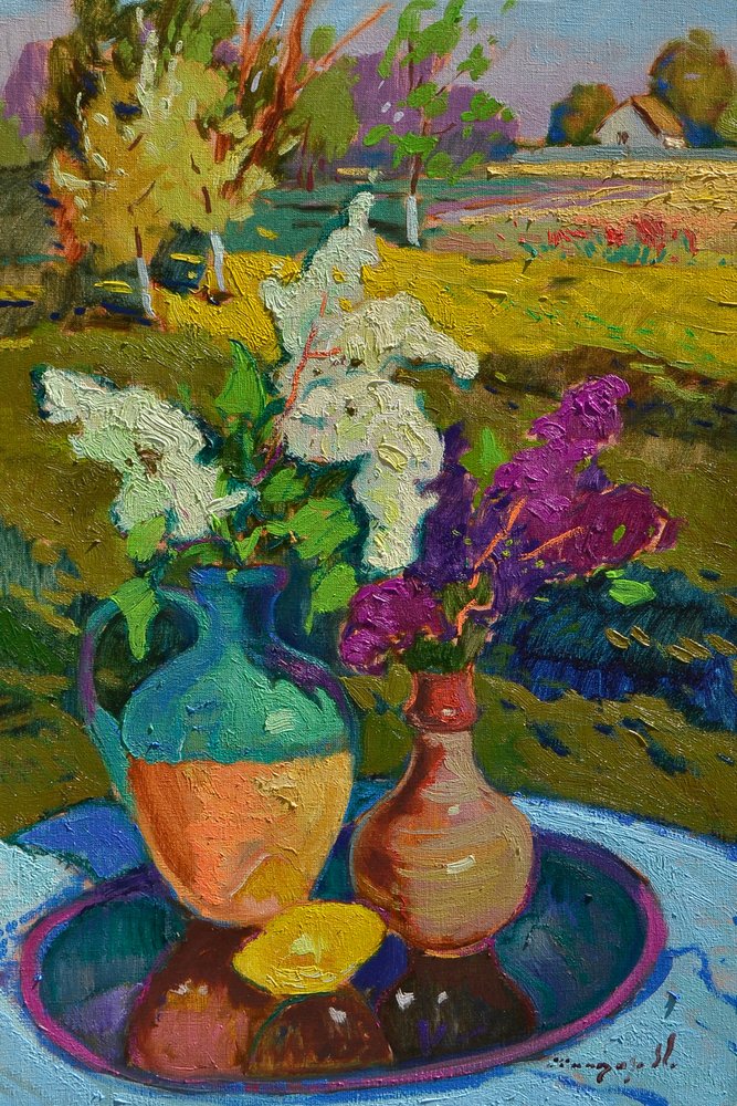 Nature morte au lilas éclatant dans un paysage - Alexander Shandor