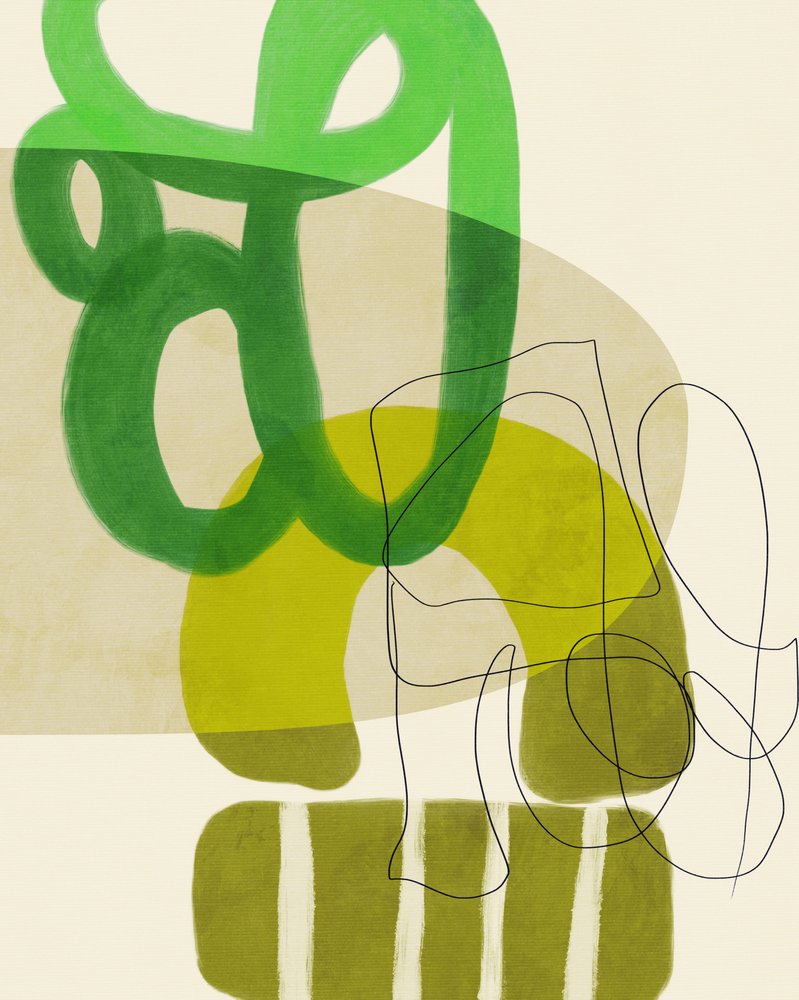 Lignes peintes vert et beige 2 exemplaires - Ana Rut Bre