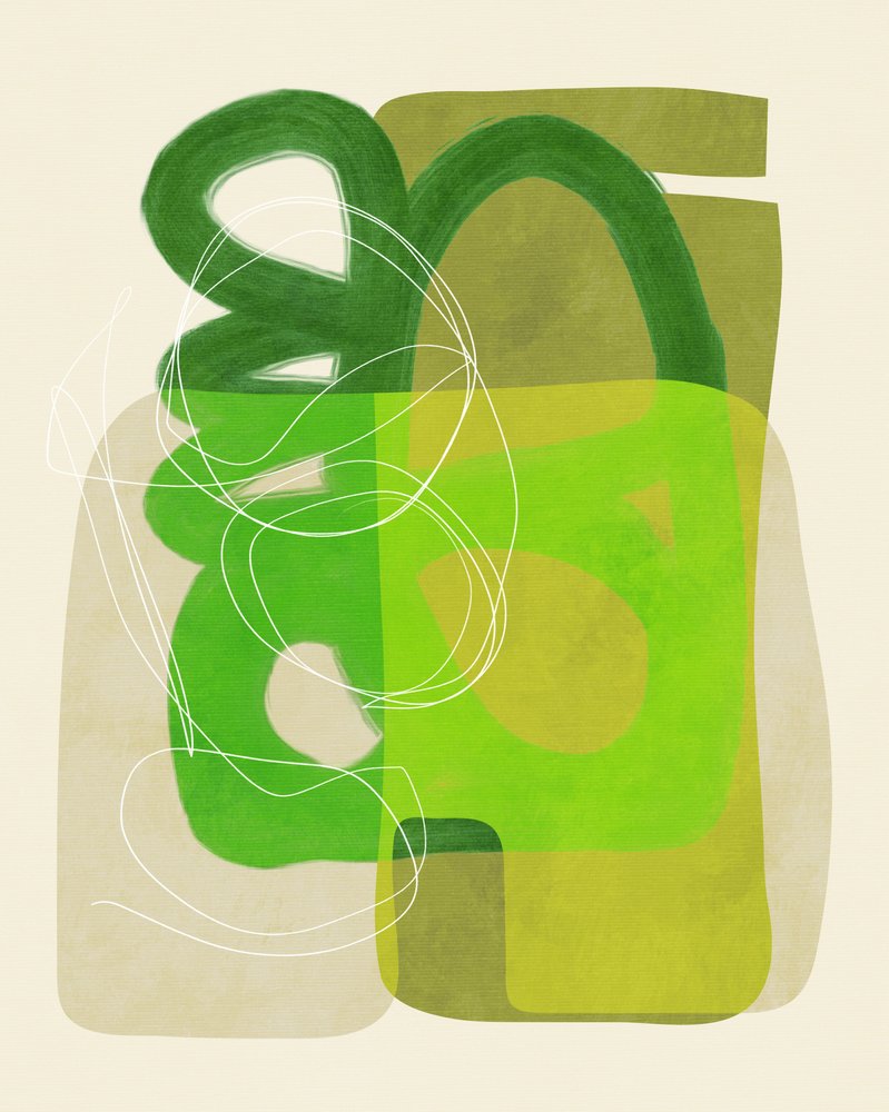 Lignes peintes vert et beige 4 exemplaires - Ana Rut Bre