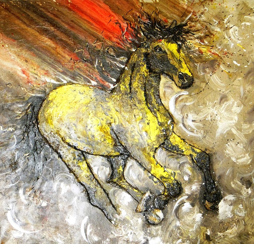 Cheval jaune dynamique - Anda Bieza