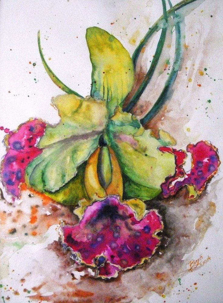 Orchidée aux couleurs vives peinte à l