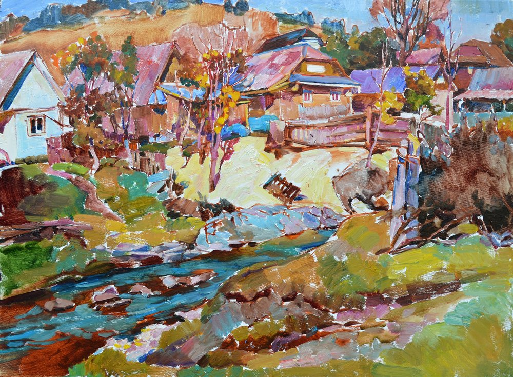 Le ruisseau du village en automne - Andrii Kutsachenko