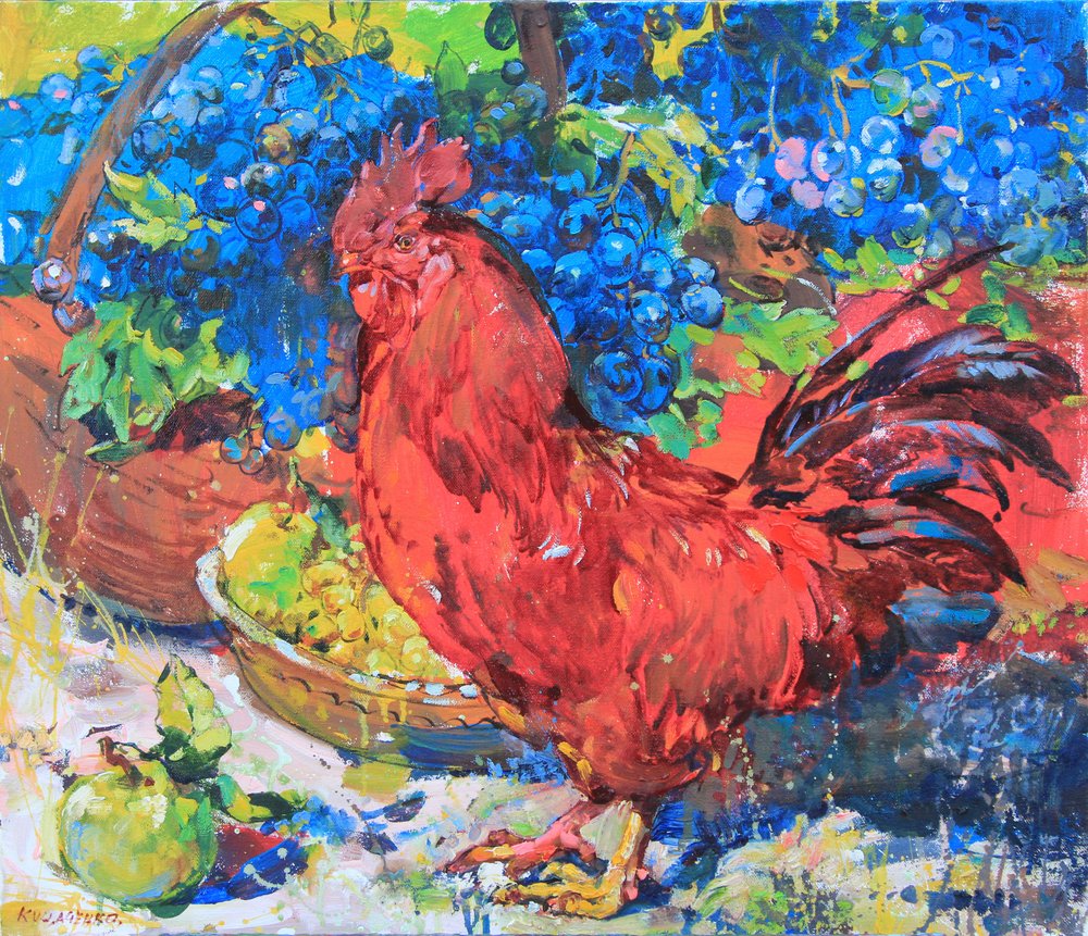 Coq coloré et raisins - Andrii Kutsachenko