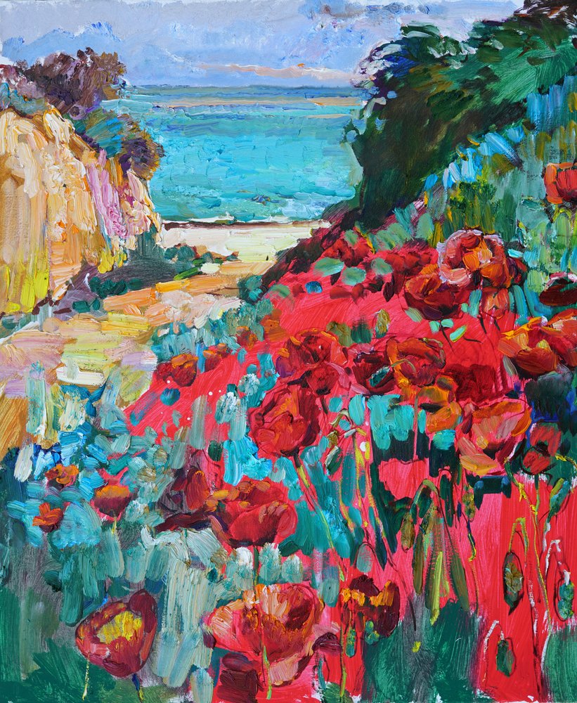 Vue sur la côte avec des coquelicots rouges - Andrii Kutsachenko