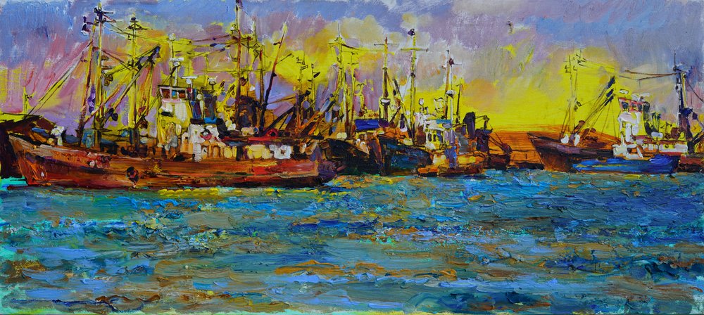 Bateaux de pêche au coucher du soleil - Andrii Kutsachenko