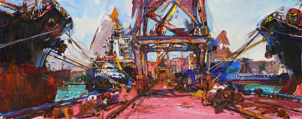 Vue animée sur le port - Andrii Kutsachenko