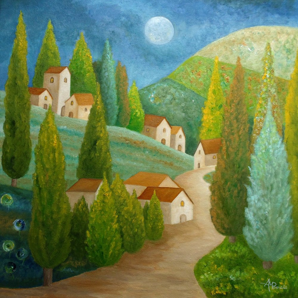 Un village toscan au clair de lune - Angeles M. Pomata