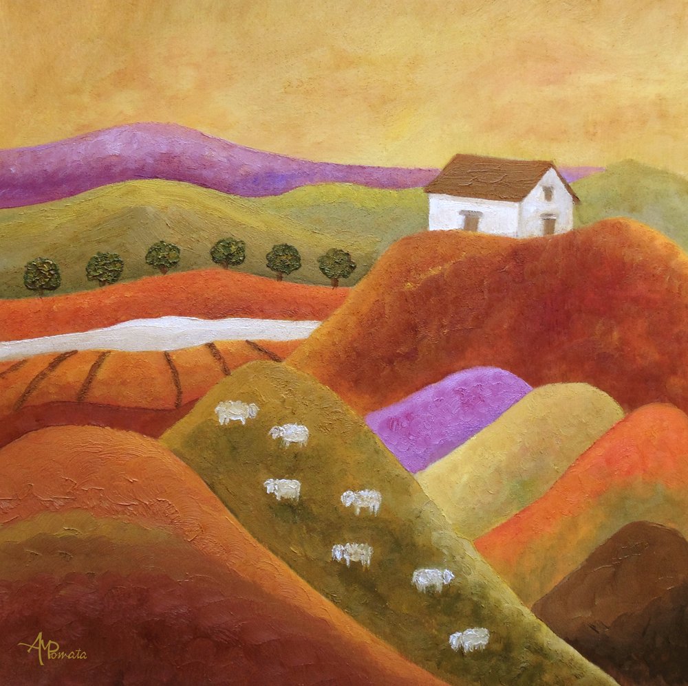 Collines pastorales avec des moutons - Angeles M. Pomata