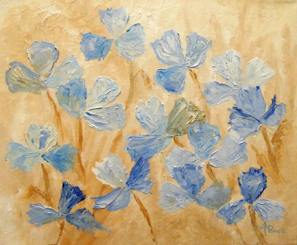 Fleurs bleues texturées - Angeles M. Pomata