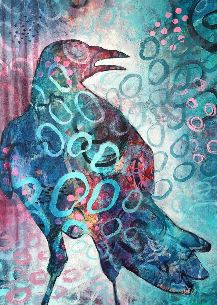 Corbeau abstrait aux couleurs vives - Ania Witwitzka