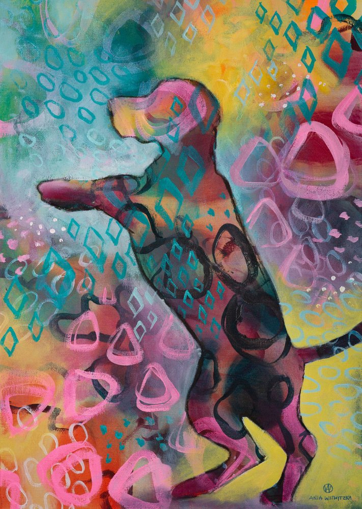Chien abstrait aux couleurs vives - Ania Witwitzka