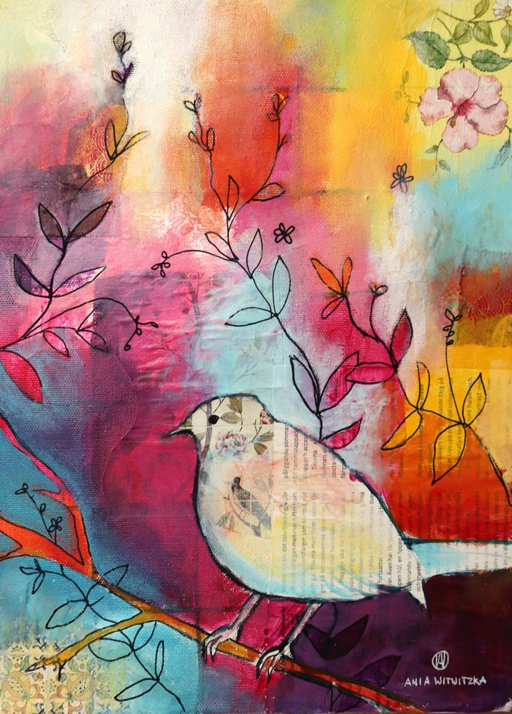 Oiseau fantaisiste sur une branche - Ania Witwitzka