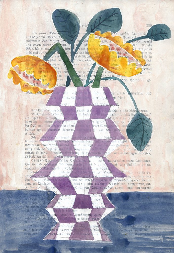 Vase aux fleurs dorées - Annick