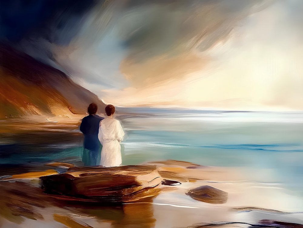 Un couple au coucher de soleil sur la côte - Avanesova Elena