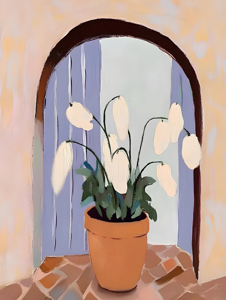 Fenêtre en arc avec des plantes en pot - Avanesova Elena