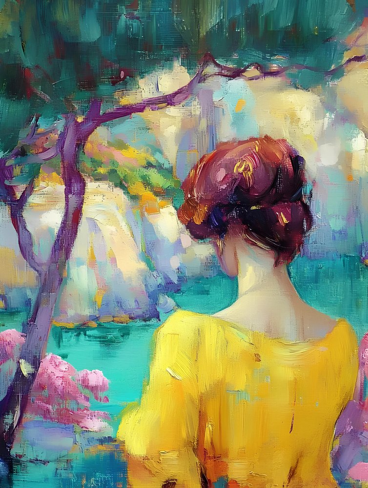 Une femme dans un jardin coloré - Avanesova Elena