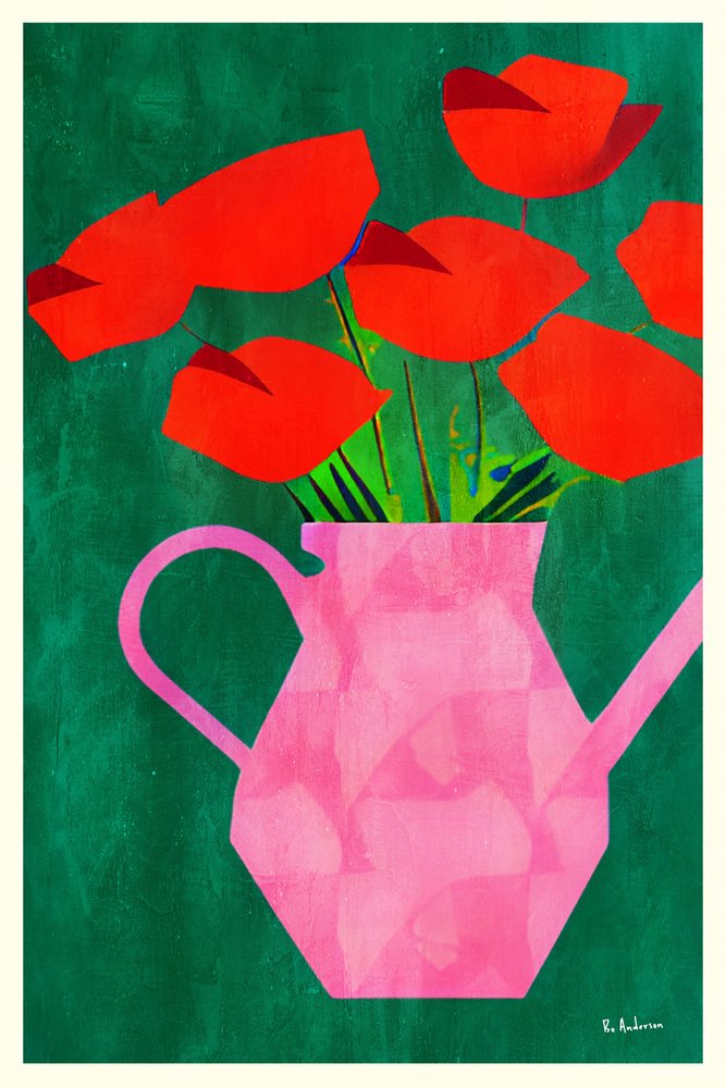 Des coquelicots rouges dans un vase rose - Bo Anderson