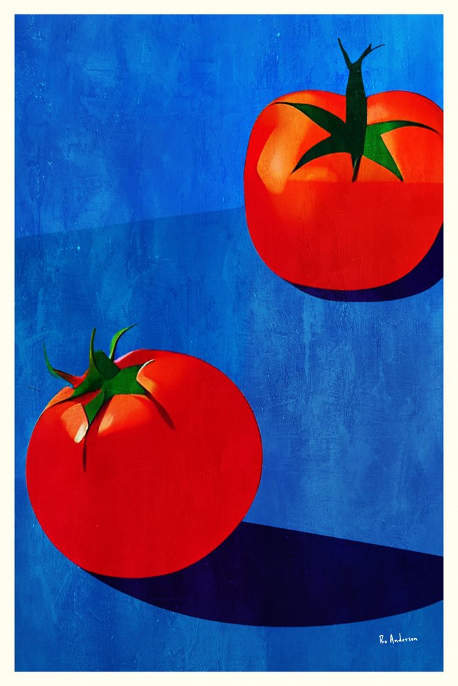 Des tomates rouges sur fond bleu - Bo Anderson