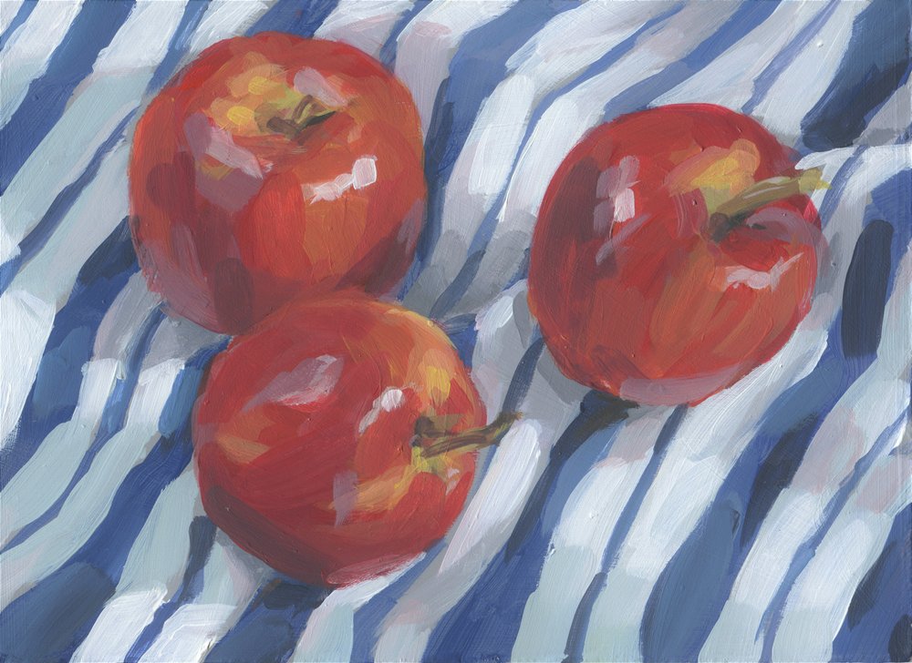 Des pommes rouges sur un fond rayé - Carrie Arnold