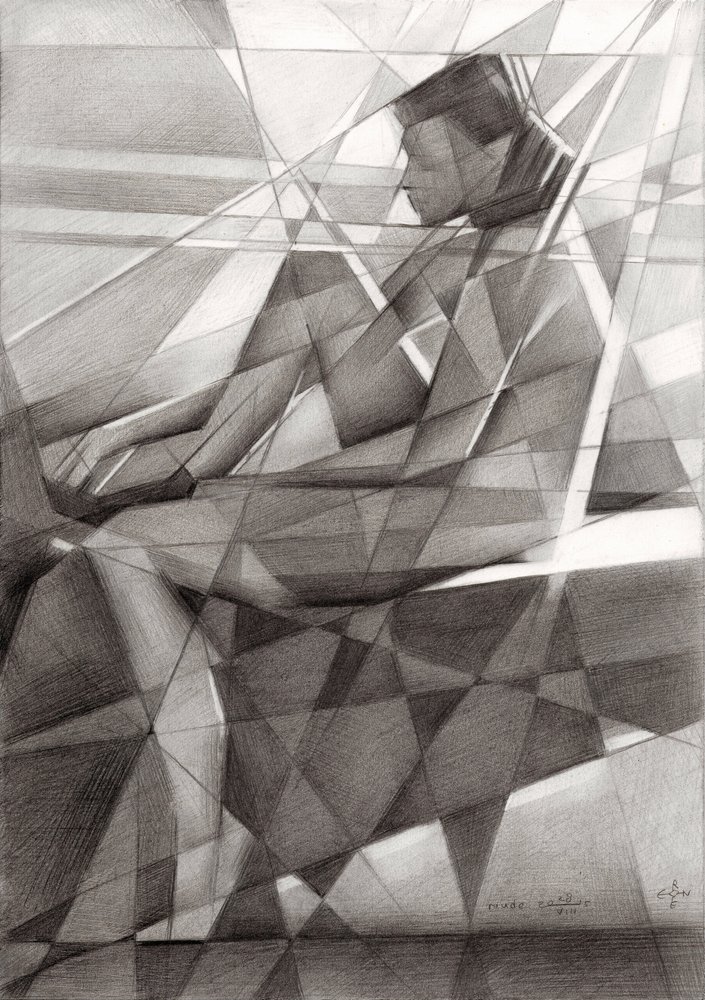 Figure cubiste contemplative - Corné Akkers