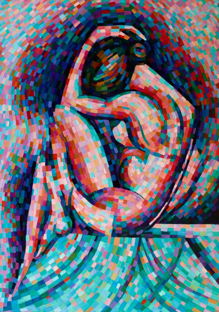 Femme contemplative en mosaïque - Corné Akkers