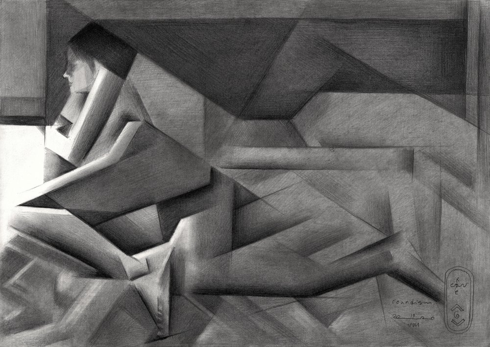Femme géométrique en contemplation - Corné Akkers