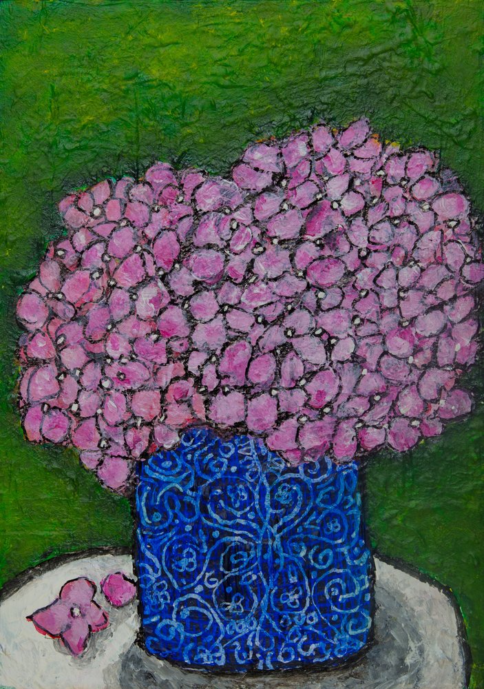 Nature morte aux hortensias roses - Dale Hefer & Family