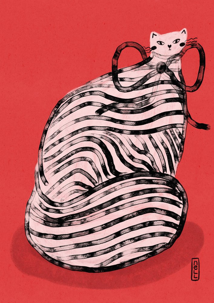Chat fantaisiste à rayures rouges - Dirkie Nell