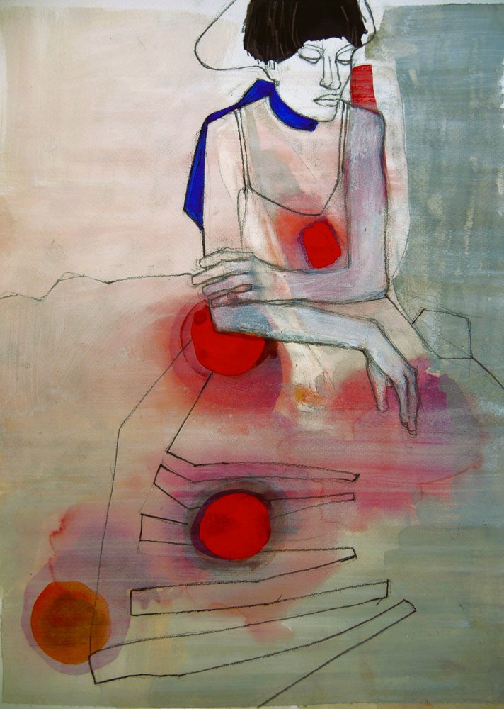 Femme élégante aux cercles rouges - Doris Schmitz