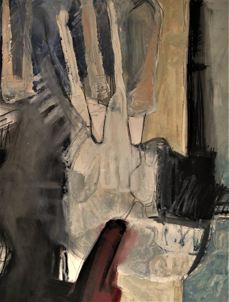Abstrait aux tons discrets avec du rouge - Doris Schmitz