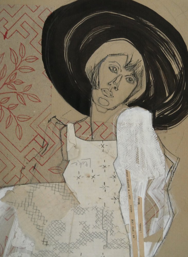 Femme pensive au chapeau noir - Doris Schmitz